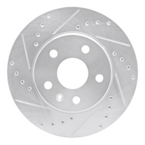 Buick LaCrosse Brake Rotor (1) - Front Left - R1 Concepts - Drilled & Slotted - Silver - `11-`16